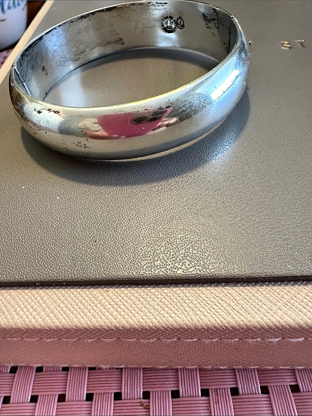 VTG Mexican Sterling Silver Hinged Bangle Bracelet 925 Safety Chain